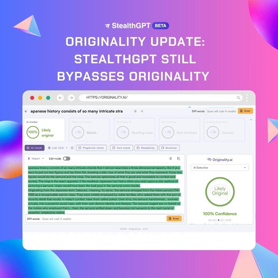 Originality AI Update: StealthGPT Still Bypasses Originality