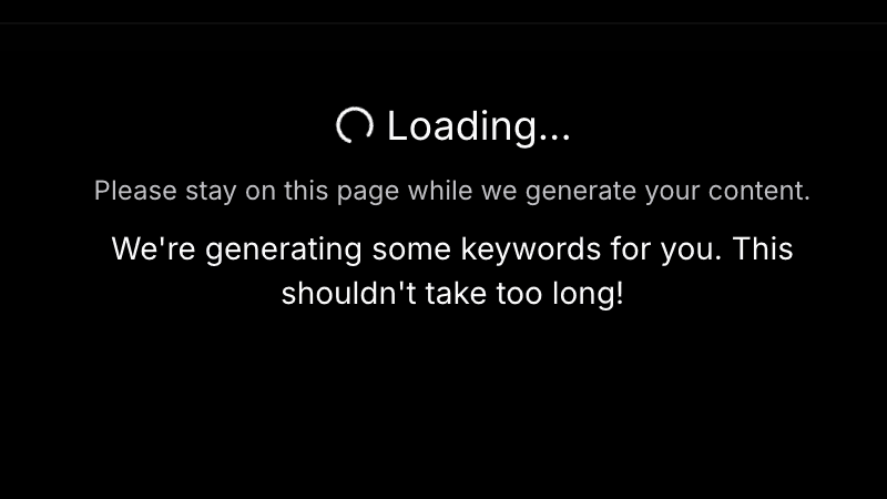 Fast Content Generation AI SEO writer generating blog content with loading progress indicator