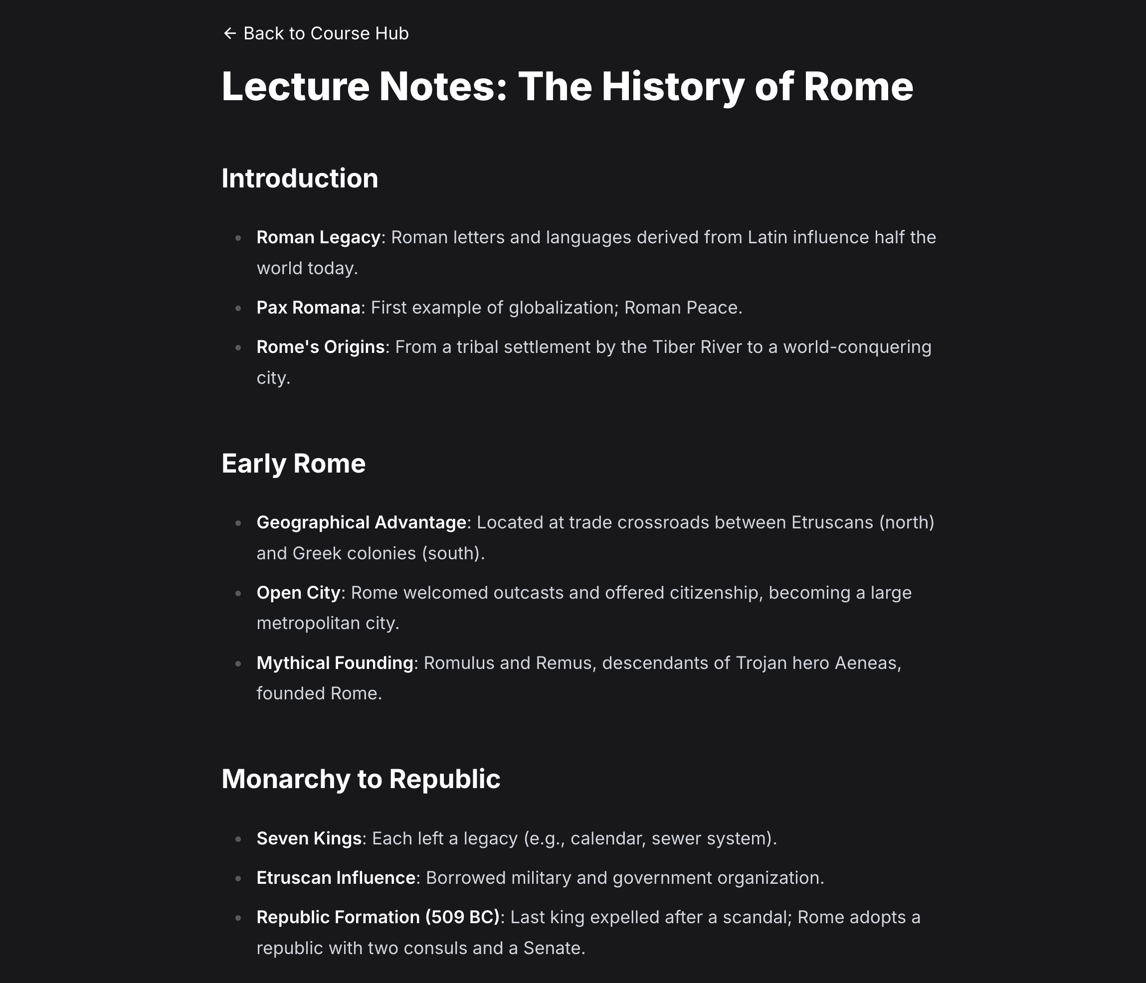 Study Faster AI-generated lecture notes and study guide for History of Rome