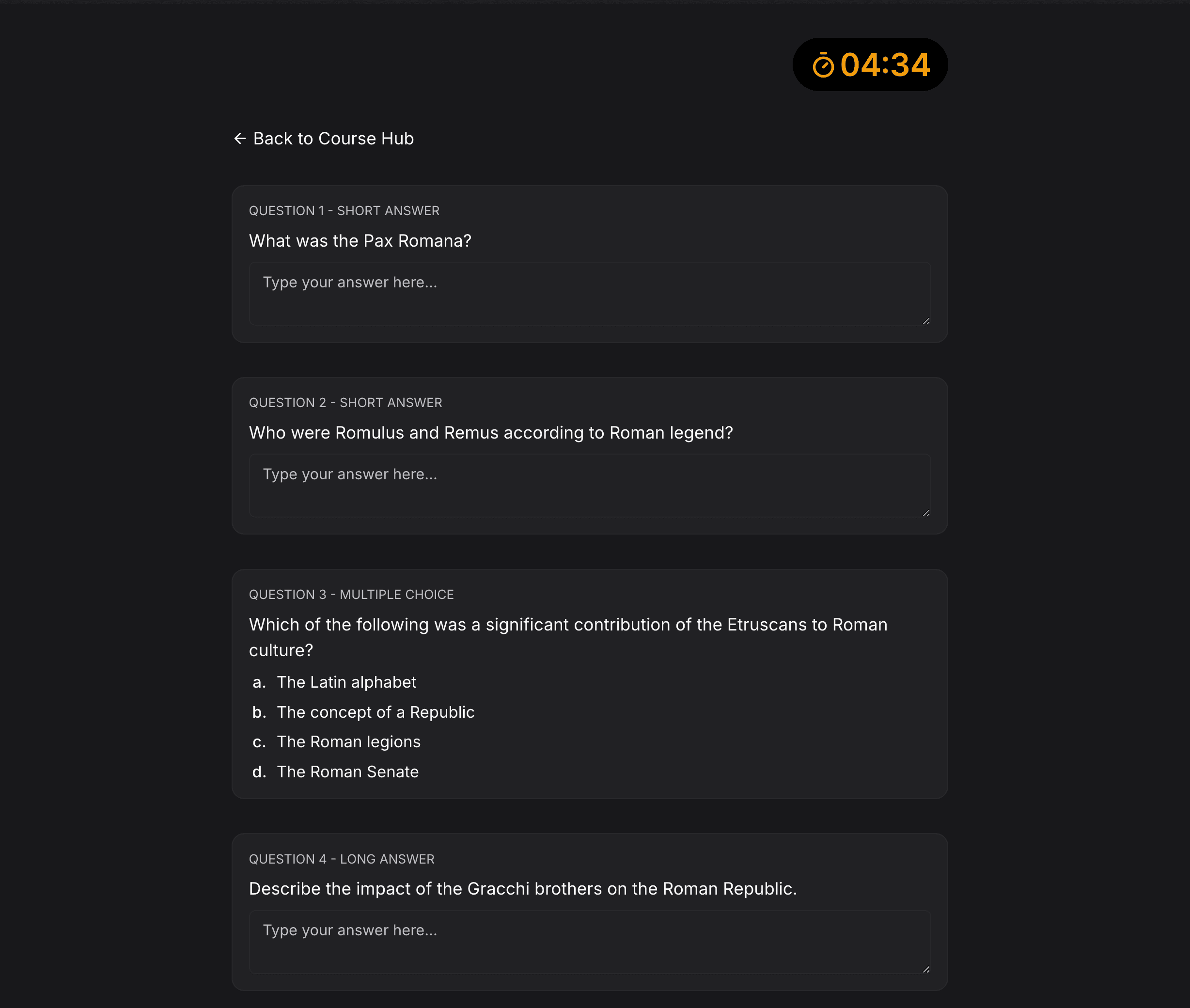 Quiz Yourself Customizable AI quiz generator showing different question types and difficulty levels