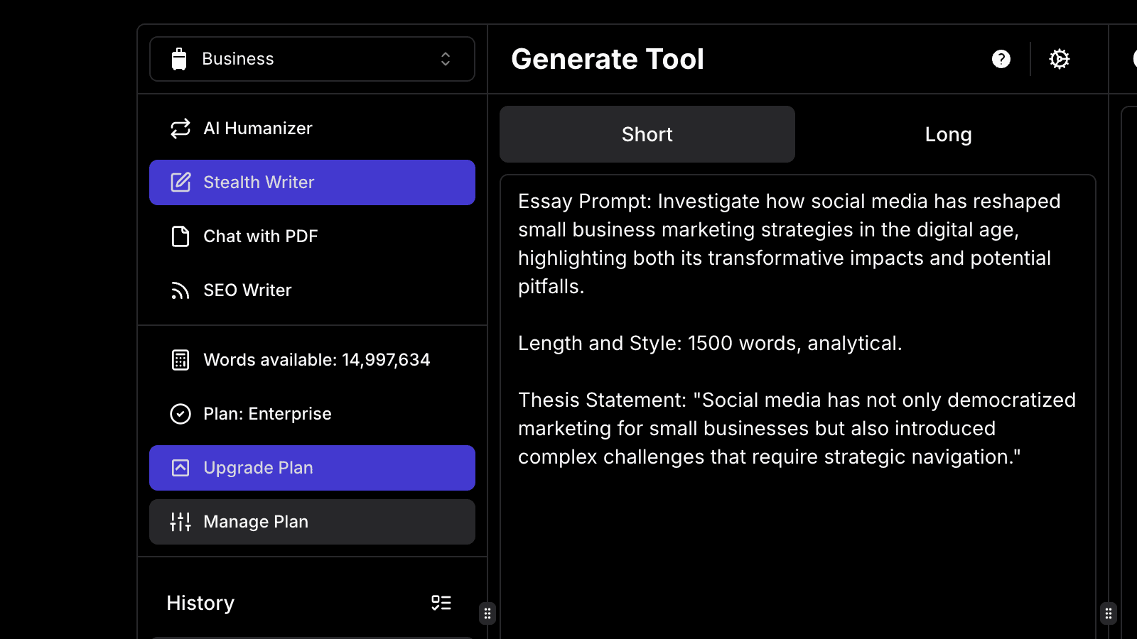 On Topic and Humanized Stealth Writer undetectable AI essay generator interface